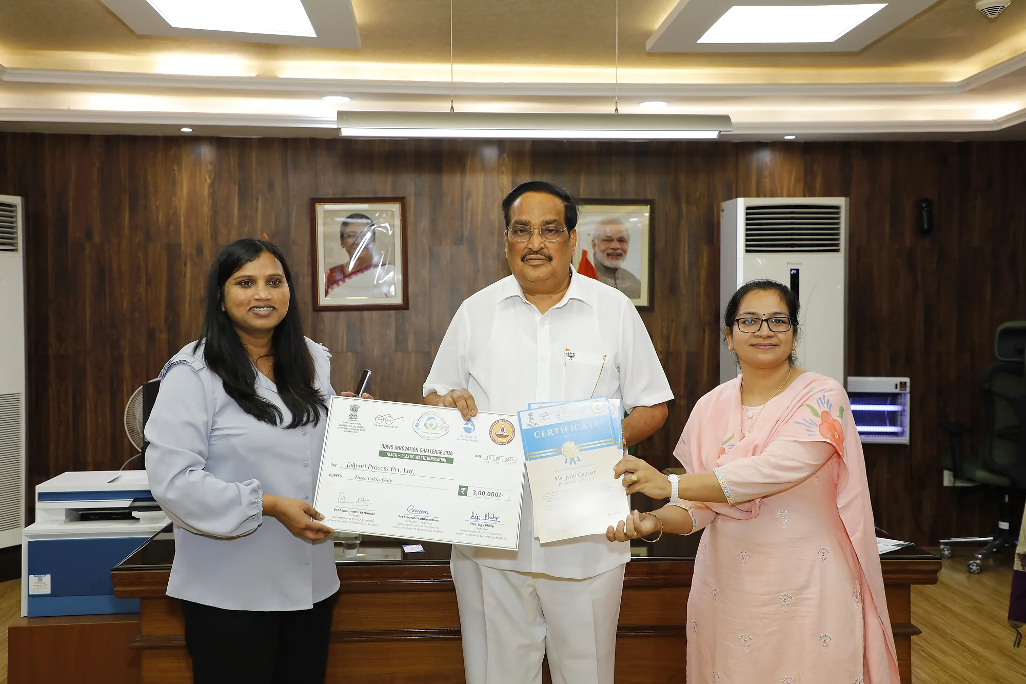 A second certificate presented to the Jaljyoti team at a government innovation programme.