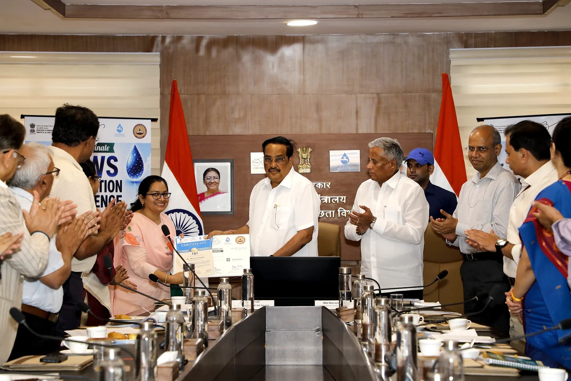 The Jaljyoti team receiving a certificate at a government innovation programme finale.